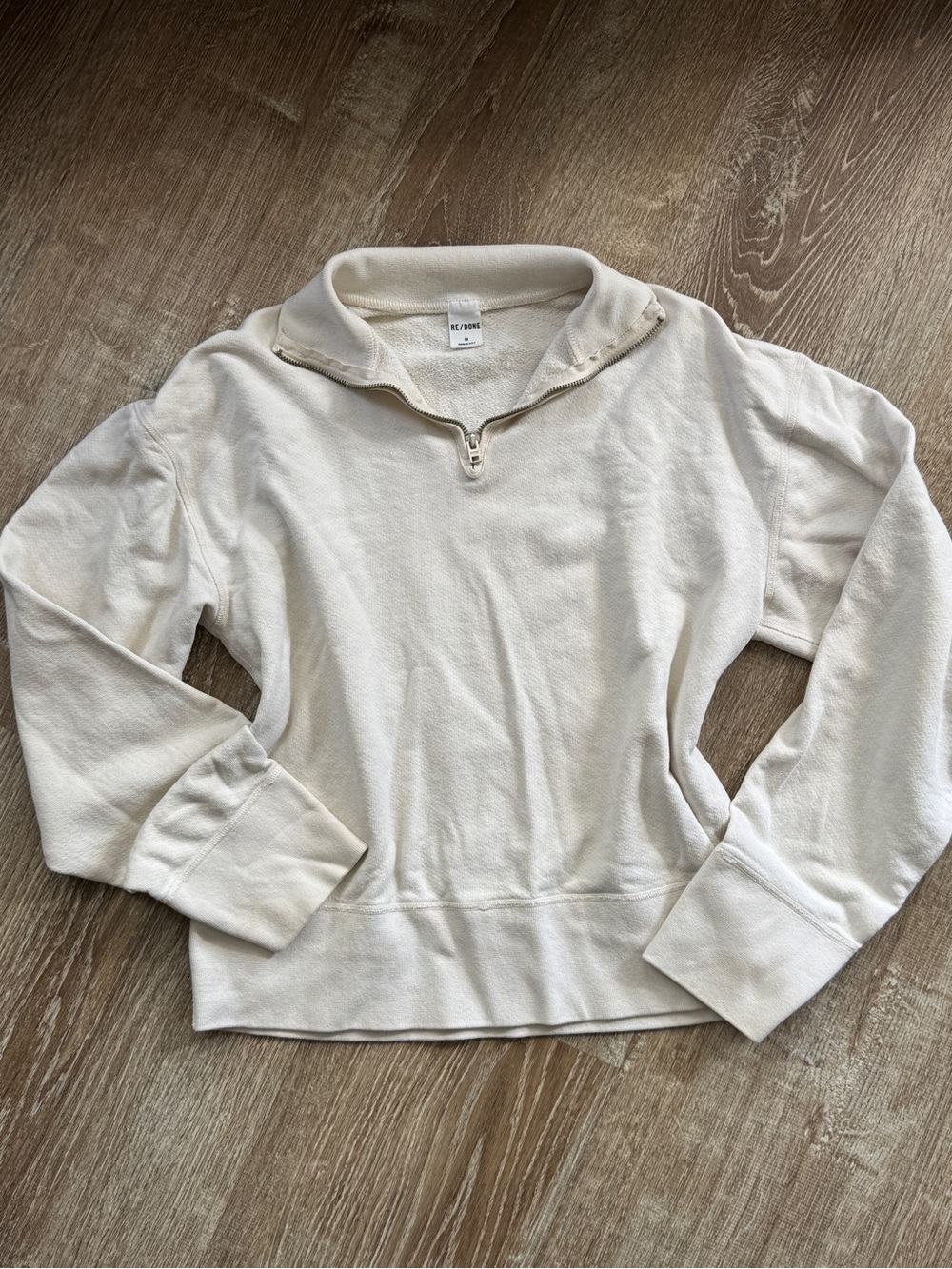 Re/Done Cream Half-Zip Sweatshirt